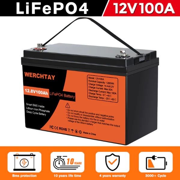 Акумулятор WERCHTAY 12V 1280Wh/100Ah LiFePO4 id_422 фото