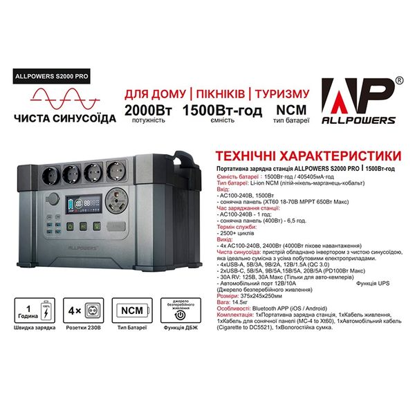 Зарядна станція Allpowers S2000 Pro 1528991726 фото